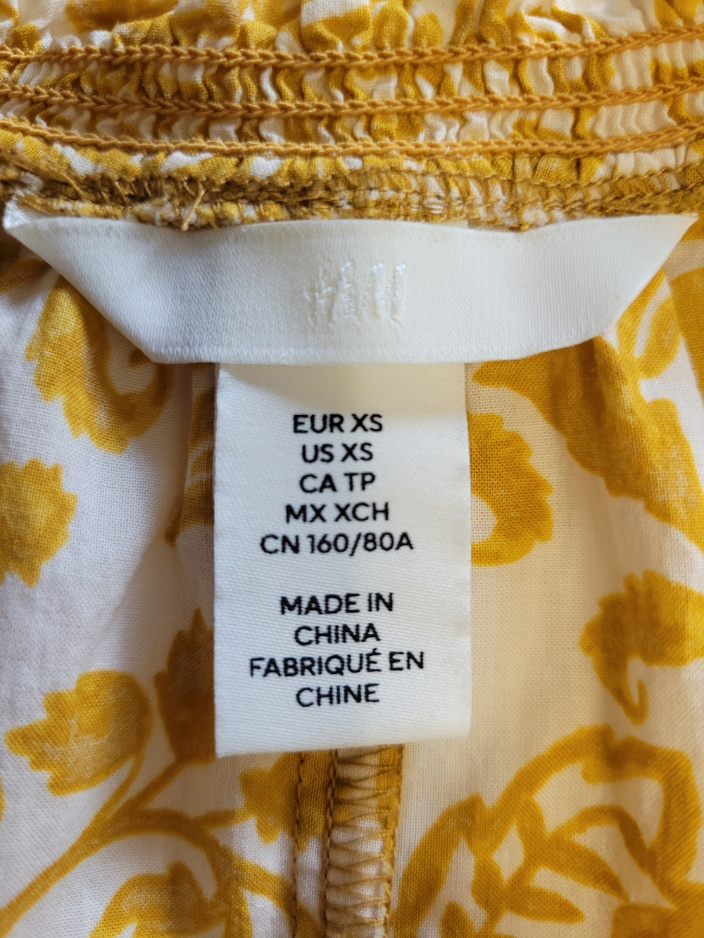 H&M 100% Cotton Top/Dress Yellow/White Floral Tie-Waist Long Sleeve XS -Like New - Picture 2 of 14